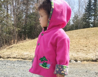 Children's Jacket 3 Years 4T, Spring Jacket Personalized, Pink Jacket Girl Frog, Lined Hooded Jacket Kids, Buttoned Jacket Child, Bahde