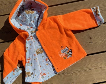 Toddler Jacket Raccoon 1 Year 2T, Personalized Child Jacket, Lined Jacket Hunter Orange, Hooded Jacket Girl, Hunting Jacket Boy, Bahde