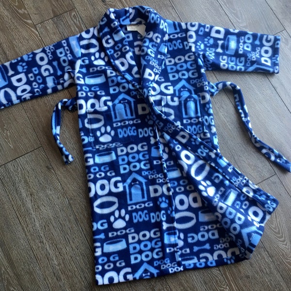 Child Robe 6 - 7 Years Old Size 6 - 7, Personalized Fleece Robe, Blue Puppy Robe for Boy, Bathrobe for Girl, Housecoat for Children, Bahde