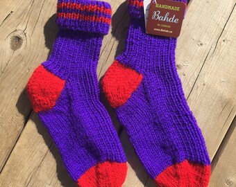 Knit Socks Adult Size 7 - 8, Winter Socks Men Women, Warm Socks, Acrylic Wool Socks Purple, Socks Adult Medium, Seamless Work Socks, Bahde