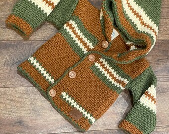 Child Sweater 2 Year Old Size 3T, Crochet Sweater, Cozy Cub Hoodie, Nature Sweater Kids, Children Sweater Girl, Handmade Sweater Boy, Bahde