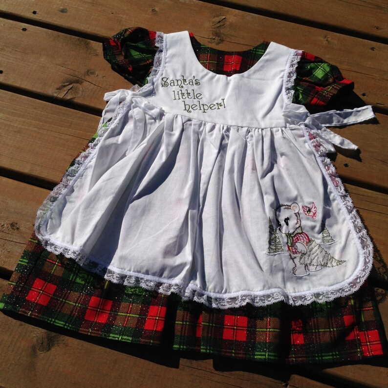 Child Christmas Dress 3 Year Old Size 4T, Girl's Pinafore Dress, Party Dress Child, Kid's Vintage Style Dress, Plaid Apron Dress, Bahde image 7