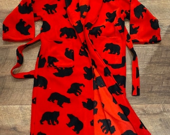 Child Robe Bear Child Size 8-9, Personalized Fleece Robe, Black Bear Robe Boy, Bathrobe Girl, Housecoat Children, Robe Belt & Pockets, Bahde