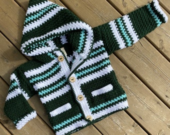 Sweater child 3 Years Girl Boy 4T, Fox Sweater, Crochet Jacket Kids, Hooded Sweater Kids, Designer Sweater, Buttoned Sweater Green, Bahde