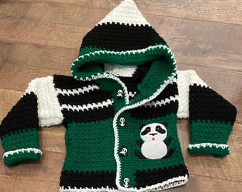 Sweater Baby 1 Year Girl Boy 2T, Crochet Child Sweater, Green Panda Sweater Kids, Toddler Sweater Girl, Handmade Sweater Buttons, Bahde