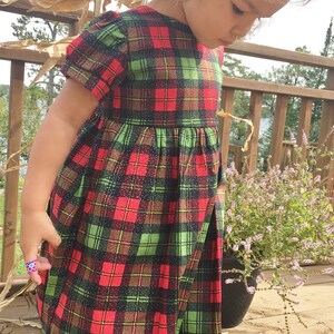 Child Christmas Dress 3 Year Old Size 4T, Girl's Pinafore Dress, Party Dress Child, Kid's Vintage Style Dress, Plaid Apron Dress, Bahde image 5