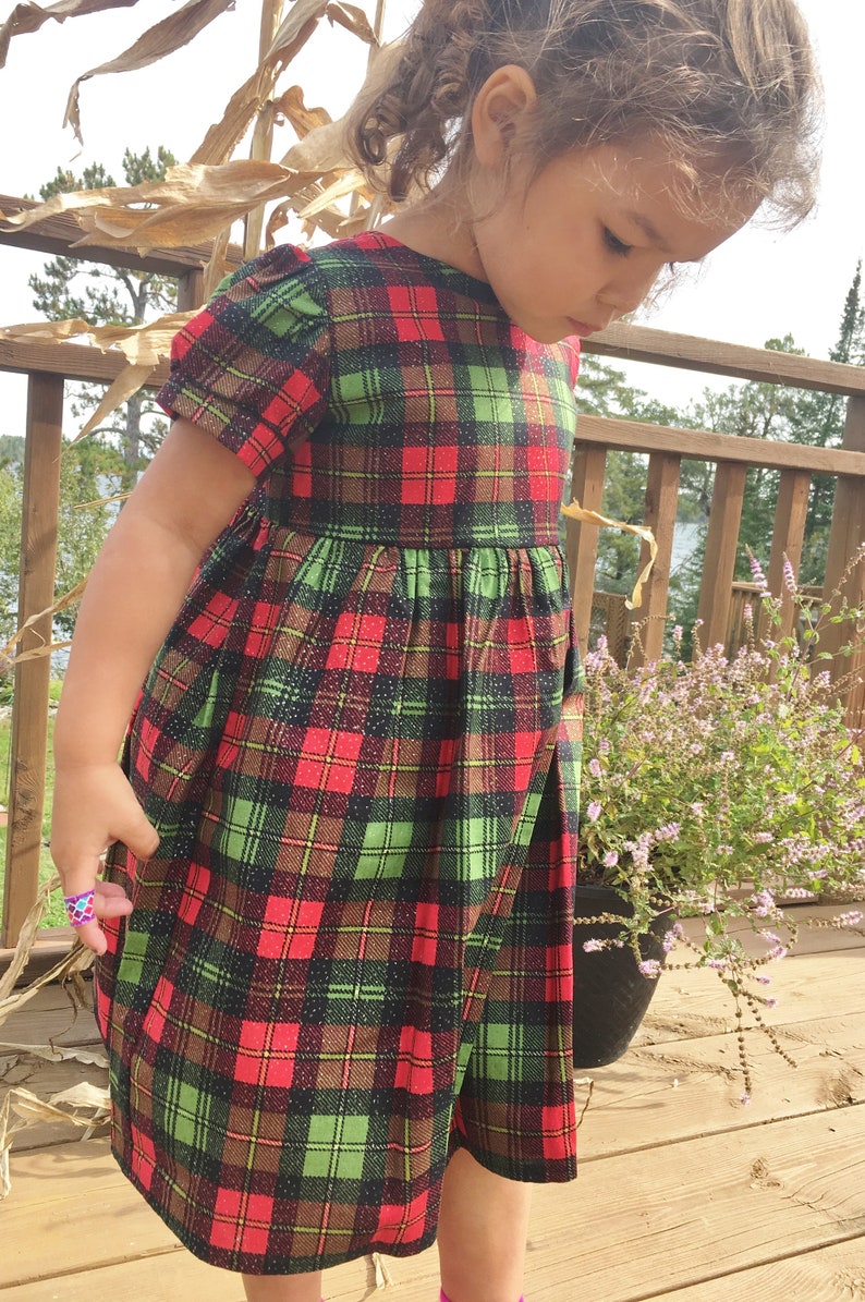 Child Christmas Dress 3 Year Old Size 4T, Girl's Pinafore Dress, Party Dress Child, Kid's Vintage Style Dress, Plaid Apron Dress, Bahde image 5