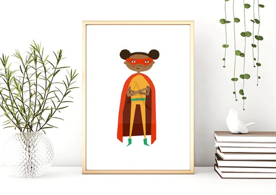 Printable Art for Kids Afro Art Nursery Wall Art Girls Room Superhero Print African American Illustration Ironheart Art Print