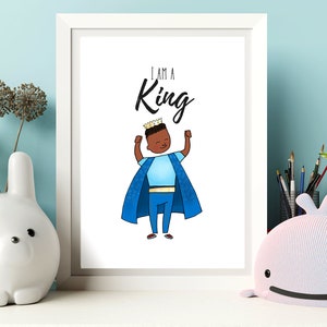 Printable Affirmation Print for Black Boys | I am King| Black Boy Joy | African American Illustration | Boys Room | Afrocentric Wall Art