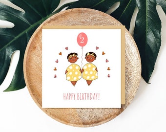 Personalised Twin Girls Birthday Card | Black Greeting Cards | Daughter, Sister, Niece, Birthday Card, African Princesses Card (ANY AGE)