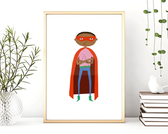 Printable Art for Kids Afro Art Nursery Wall Art Girls Room Superhero Print African American Illustration Ironheart Art Print
