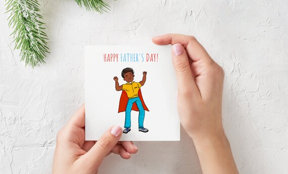Black Dad Superhero Father S Day Card Multi Cultural Card Etsy