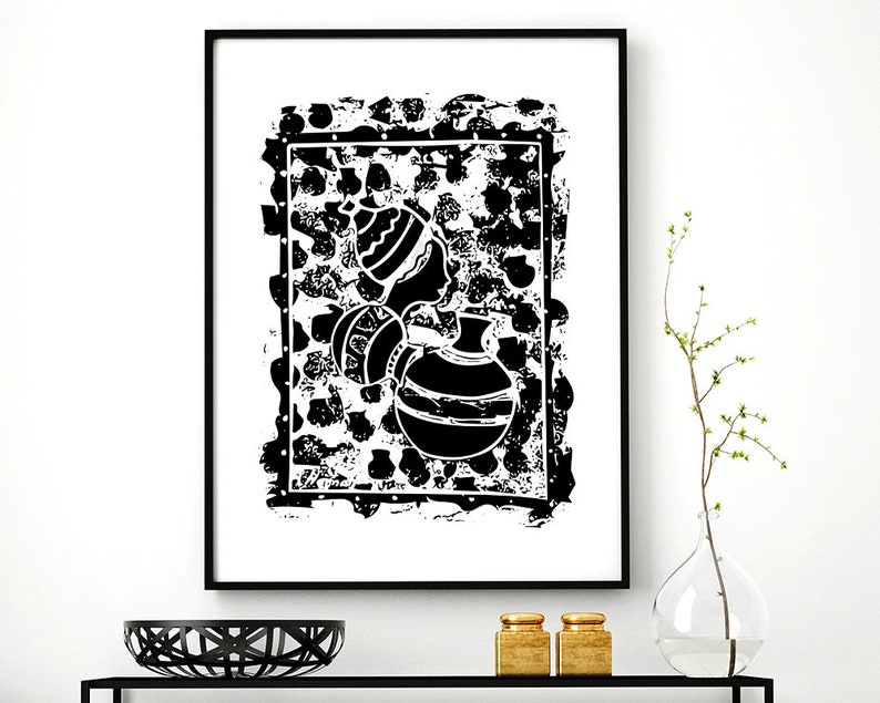 Afrocentric Art, Batik Print, African Wall Art, Afro Art, African Art, African Print, Home Decor, Black and White Art image 1