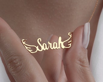 Personalized Angel Wings Name Necklace • Sterling Silver, Gold Plated
