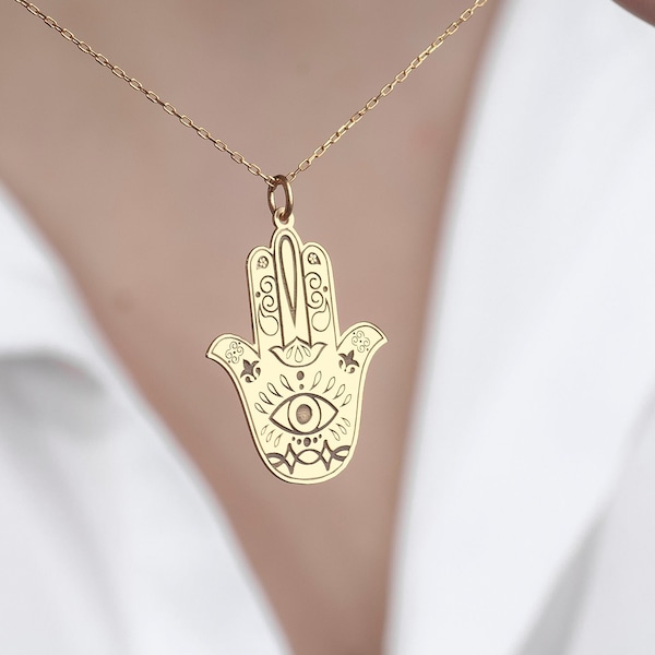 Personalized Hamsa Necklace • Gold Hand of Hamsa Necklace • Good Luck Charm • Religious Necklace • Protection Jewelry