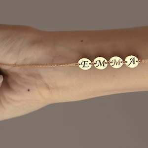 Custom Gold Name Bracelet • Coin Initials Bracelet • Personalized Chain Bracelet • Initial Disc Name Bracelet •special necklace for her