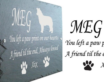 Pet Dog Border Collie (as seen in main photo) Memorial Slate Sign Plaque - Personalised for your loved one - Grave Marker 25cm x 18cm
