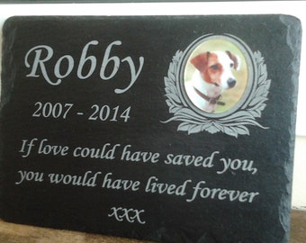 Lápida conmemorativa personalizada para mascotas: lápida de pizarra grabada de 28 cm x 18 cm
