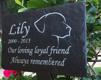 Pet Memorial Slate Sign Plaque (with Labrador head as seen in main photo) Personalised for your loved one - Grave Marker 25cm x 18cm