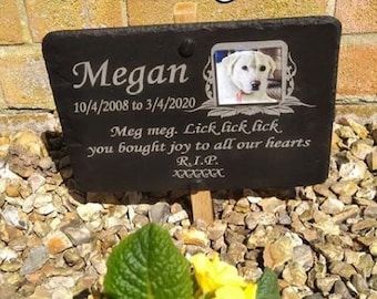 Placa para lápida conmemorativa fotográfica de 23 cm x 16 cm con poste de roble opcional para cualquier mascota