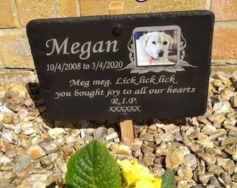 23cm x 16cm Photo Memorial Grave Marker Plaque with optional Oak Post for any Pet