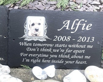Personalised Slate Memorial Plaque with Two Oak Stakes and a Photo