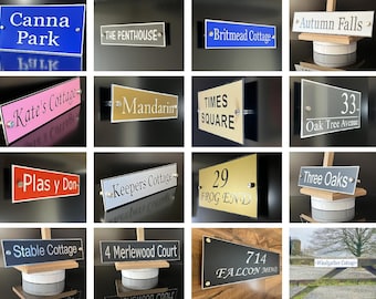 Door Plates Aluminium Signs for House, Office, Business. Laser Cut Letters, Standoff Wall Mounts or Hidden Fixings. Select Colour and Size.