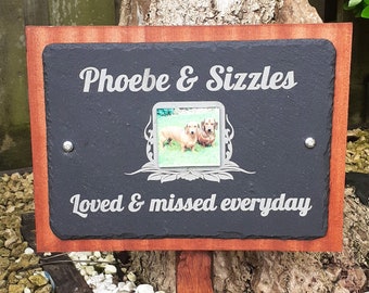 Memorial Plaque with Photo. Various Sizes. Personalised Slate + ground stake option. For all loved ones People and Pets.