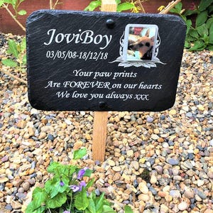 23cm x 16cm Cat ~ Dog ~ Loved One ~ Photo Memorial Grave Marker - Burial Place Sign - Remembrance Gift
