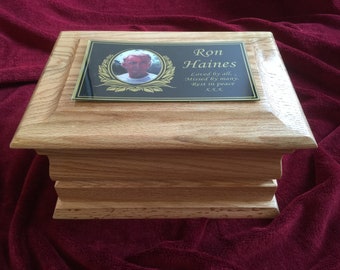 Solid oak wood Cremation ashes casket / Funeral / Adult / Urn / Personalised. WORLDWIDE DELIVERY
