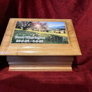 Solid Natural Oak Wood Funeral Cremation Ashes Urn Casket & Personalised Top. WORLDWIDE DELIVERY