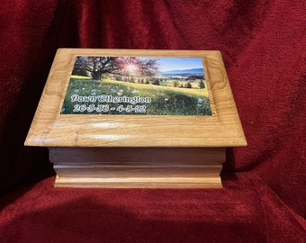 Solid Natural Oak Wood Funeral Cremation Ashes Urn Casket & Personalised Top. WORLDWIDE DELIVERY