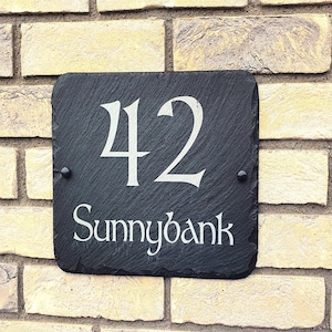 Custom Slate House Sign 25cm x 20cm Personalised Slate Signs, Door Number Plaques for plate outside on your home wall, front doors or gate.