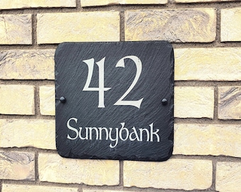 Custom Slate House Sign 25cm x 20cm Personalised Slate Signs, Door Number Plaques for plate outside on your home wall, front doors or gate.