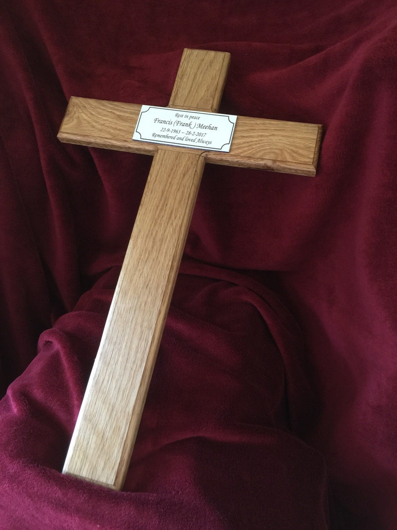 Wooden Memorial Cross Solid Oak Grave Marker