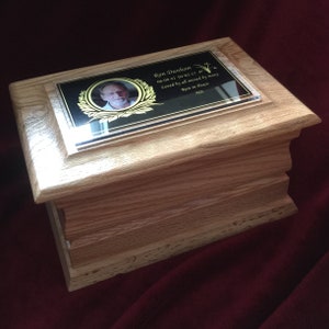 Oak Wooden Funeral Urns for Ashes/Adult Casket Made to Order Memorial Plaque. WORLDWIDE DELIVERY