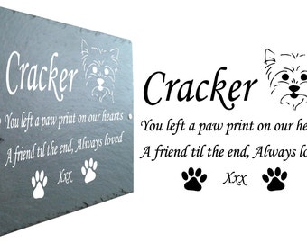 Pet Dog Yorkshire Terrier ( Yorkie ) Memorial Slate Sign Plaque - Personalised for loved one - Grave Marker 25cm x 18cm WORLDWIDE DELIVERY