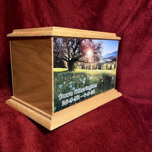 Solid Natural Oak Wood Funeral Cremation Ashes Urn Casket & Personalised Side. WORLDWIDE DELIVERY