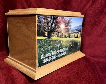 Solid Natural Oak Wood Funeral Cremation Ashes Urn Casket & Personalised Side. WORLDWIDE DELIVERY