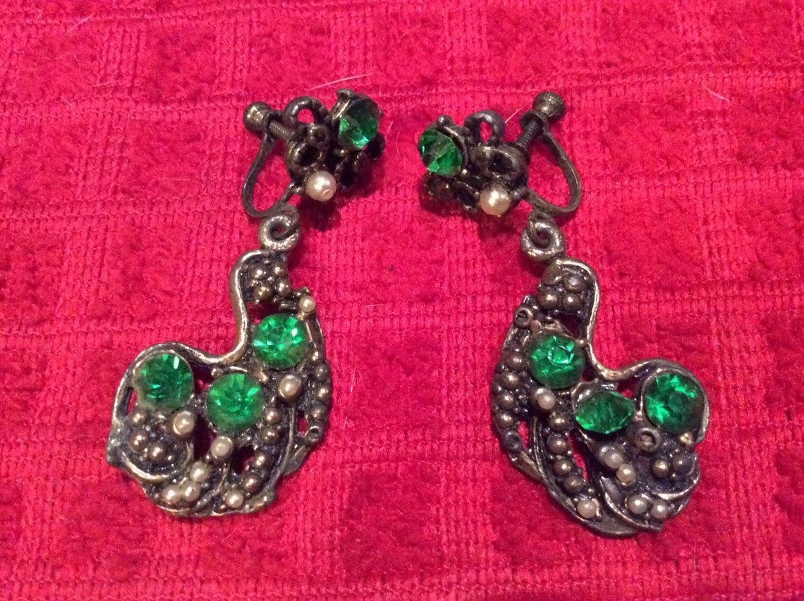 2 Pairs Antique Costume Jewelry Earrings Etsy