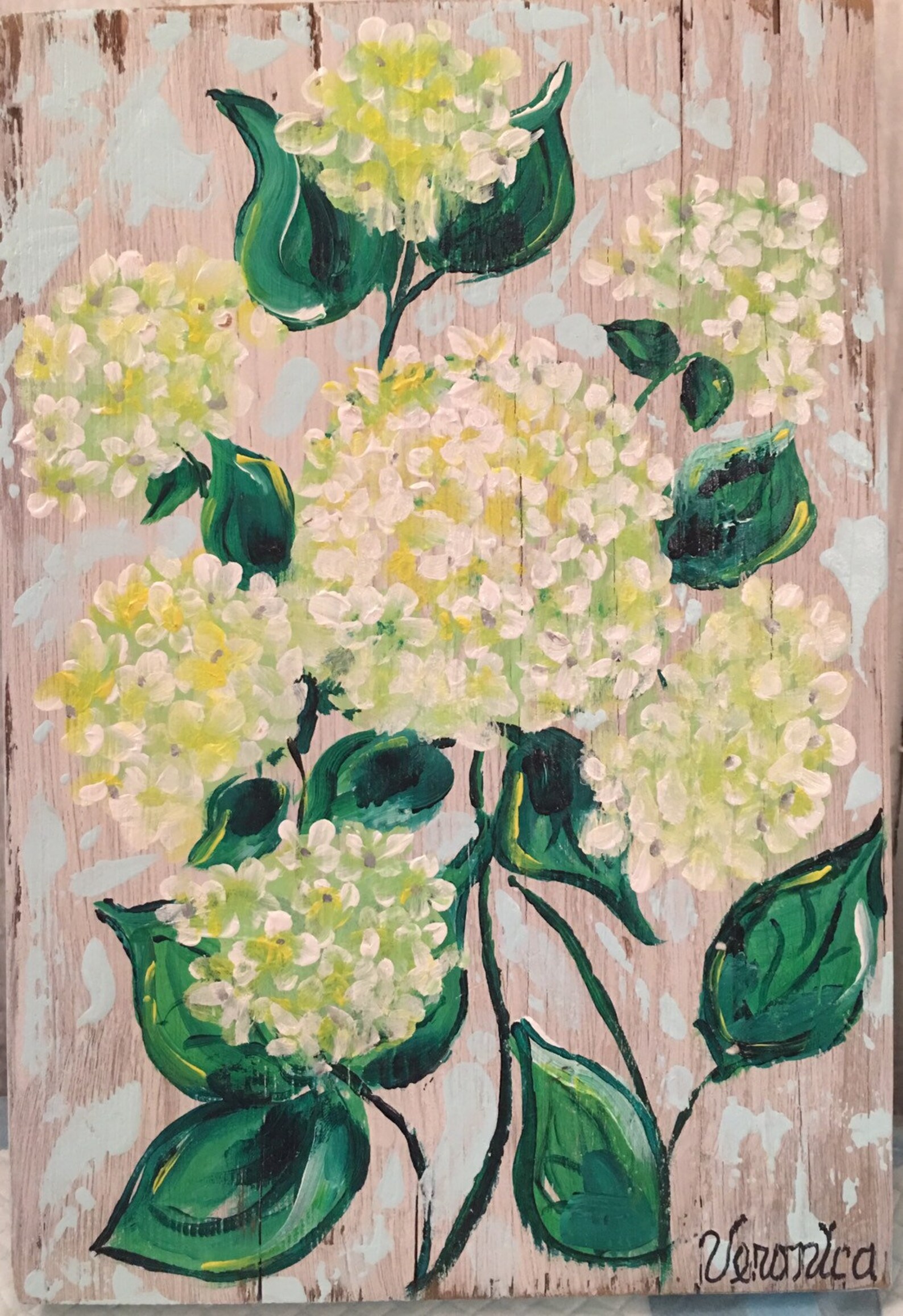 White Hydrangea Painting on Wood Etsy