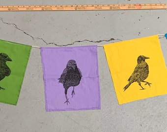 Full bodied calligraphic crow flags - string of 5 - pastel