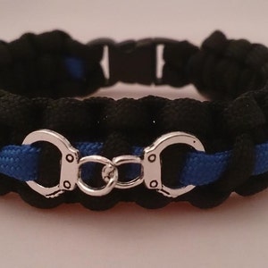 Thin Blue Line Supporters handcuff charm handmade paracord bracelet