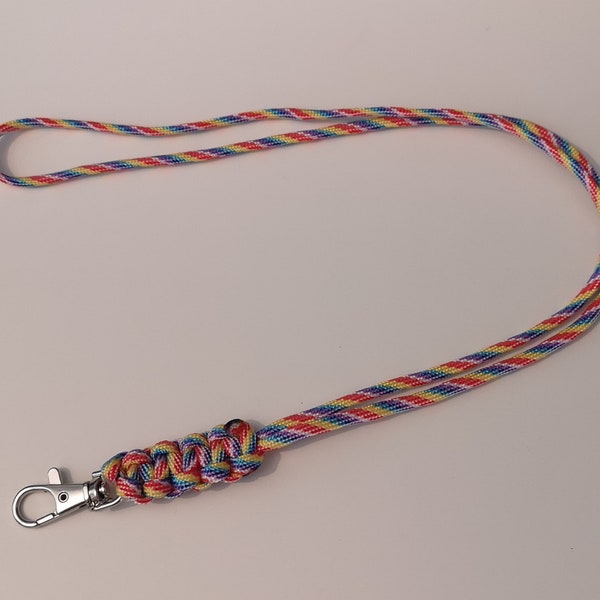 Handmade Cobra Weave Rainbow Paracord Lanyard incl clasp, ideal for ID cards, NHS, Rainbow, LGBTQ, Autism Awareness.