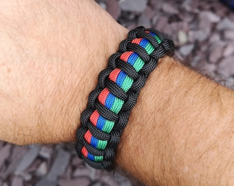 Thin Red Blue Green Line Combined Supporters handmade Paracord Bracelet