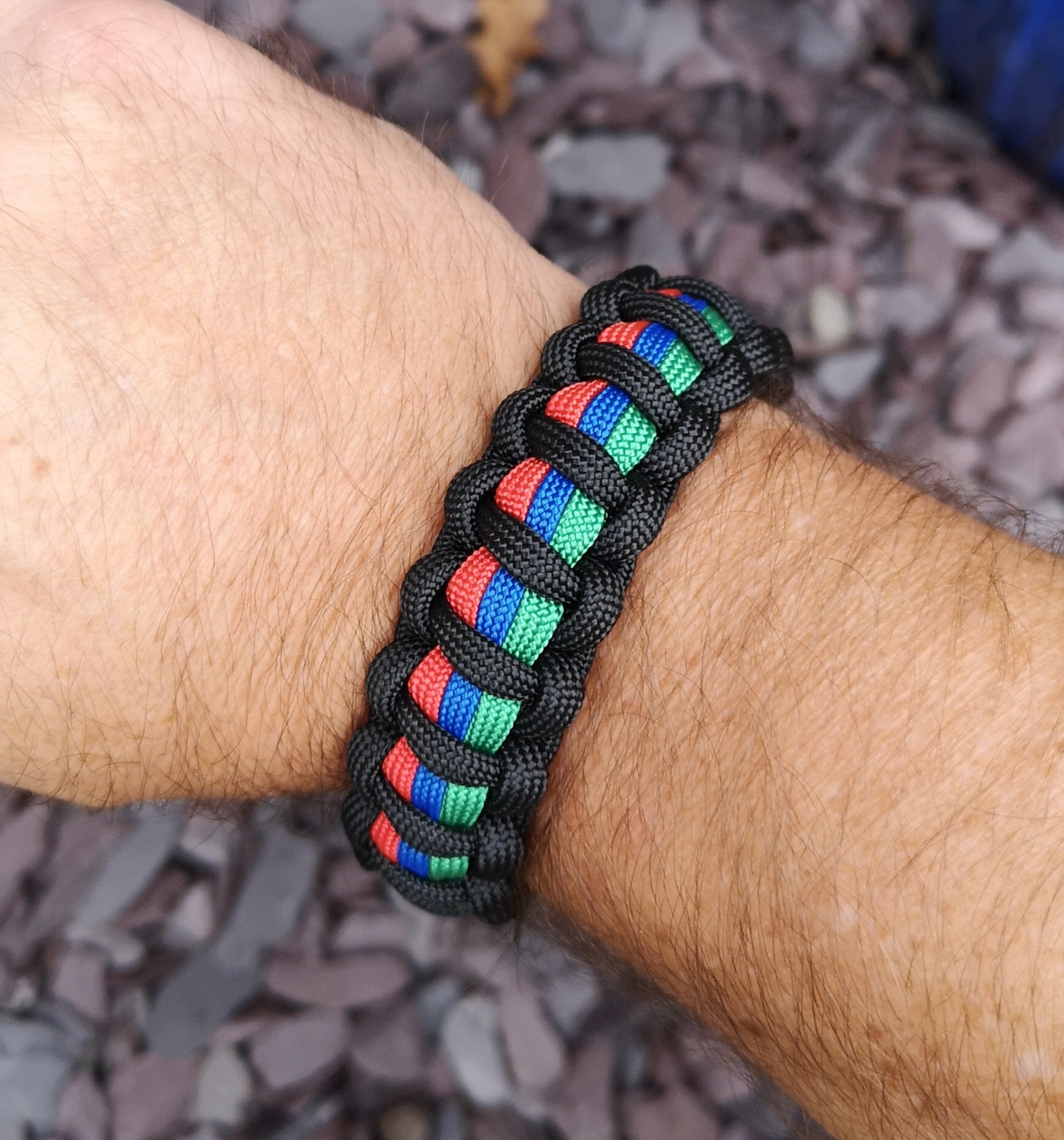 Thin Red Blue Green Line Combined Supporters Handmade Paracord Bracelet 