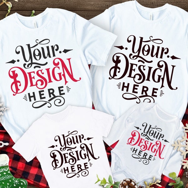 Christmas Family T-Shirt Mockup, White Bella Canvas Mockup, Family Mockup, Bella Canvas 3001, Mockup Shirt Designs, Flat lay mockup