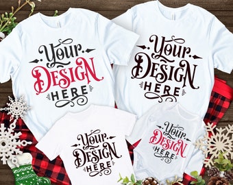 Christmas Family T-Shirt Mockup, White Bella Canvas Mockup, Family Mockup, Bella Canvas 3001, Mockup Shirt Designs, Flat lay mockup