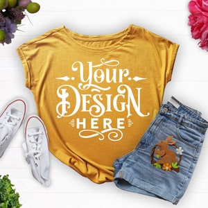 Easter T-shirt Mockup, Yellow Easter T-shirt Mockup, Plain Shirt Mockup, Mockup Shirt Designs, Mockup T-shirt, T-shirt, Flat lay mockup