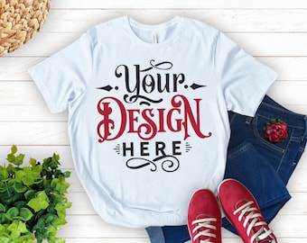 Tshirt Mockup, White T-shirt Mockup, Bella Canvas 3001, Plain Shirt Mockup, Mockup Shirt Designs, Mockup Tshirt, Tshirt, Flat lay mockup